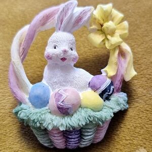 Easter Bunny Basket Figurine with Eggs
